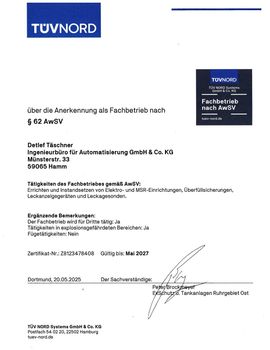 Zertifikat Fachbetrieb WHG
