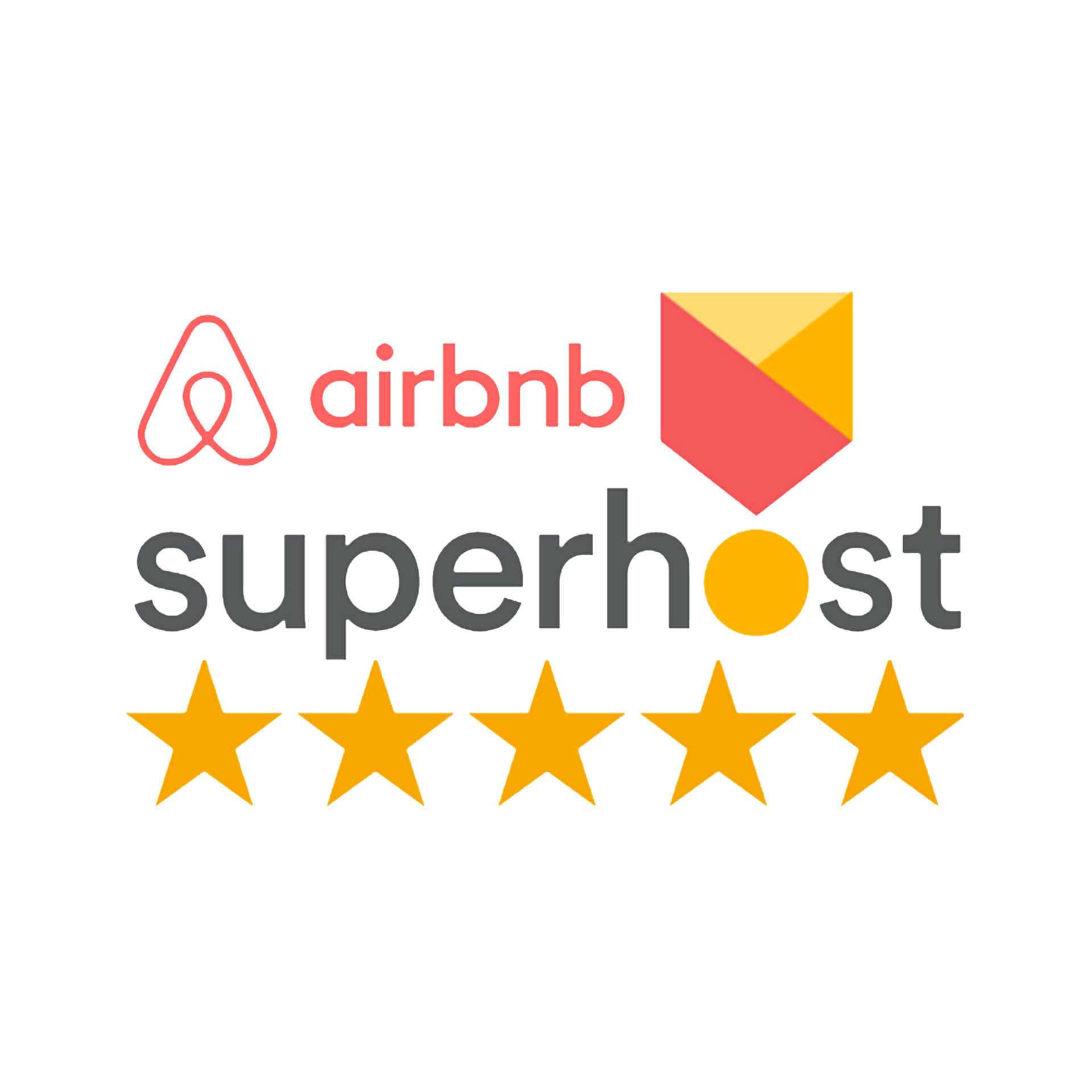 Airbnb Superhost logo with five gold stars and pink-red icon