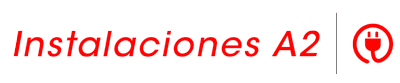 Texto "Instalaciones A2" con icono de enchufe, ambos en rojo. Fondo blanco.