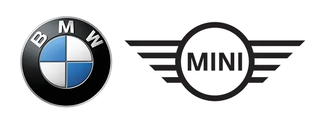 Un logotipo de BMW y Mini sobre un fondo blanco.