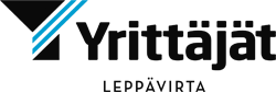 Logo for Yrittäjät Leppävirta, black and cyan, a black V shape with cyan stripes.
