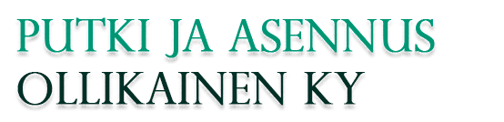 Text "PUTKI JA ASENNUS OLLIKAINEN KY" in teal and black.