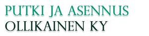 Text "PUTKI JA ASENNUS OLLIKAINEN KY" in teal and black.