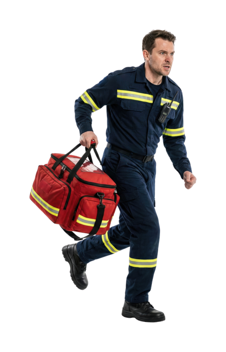 Un ambulancier qui court.