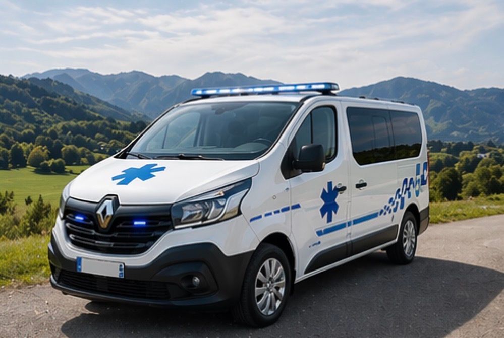 Un véhicule d'ambulance vue de face.