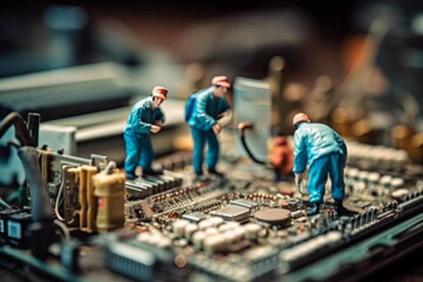 Visuel 3D de bonhommes sur un circuit imprimé