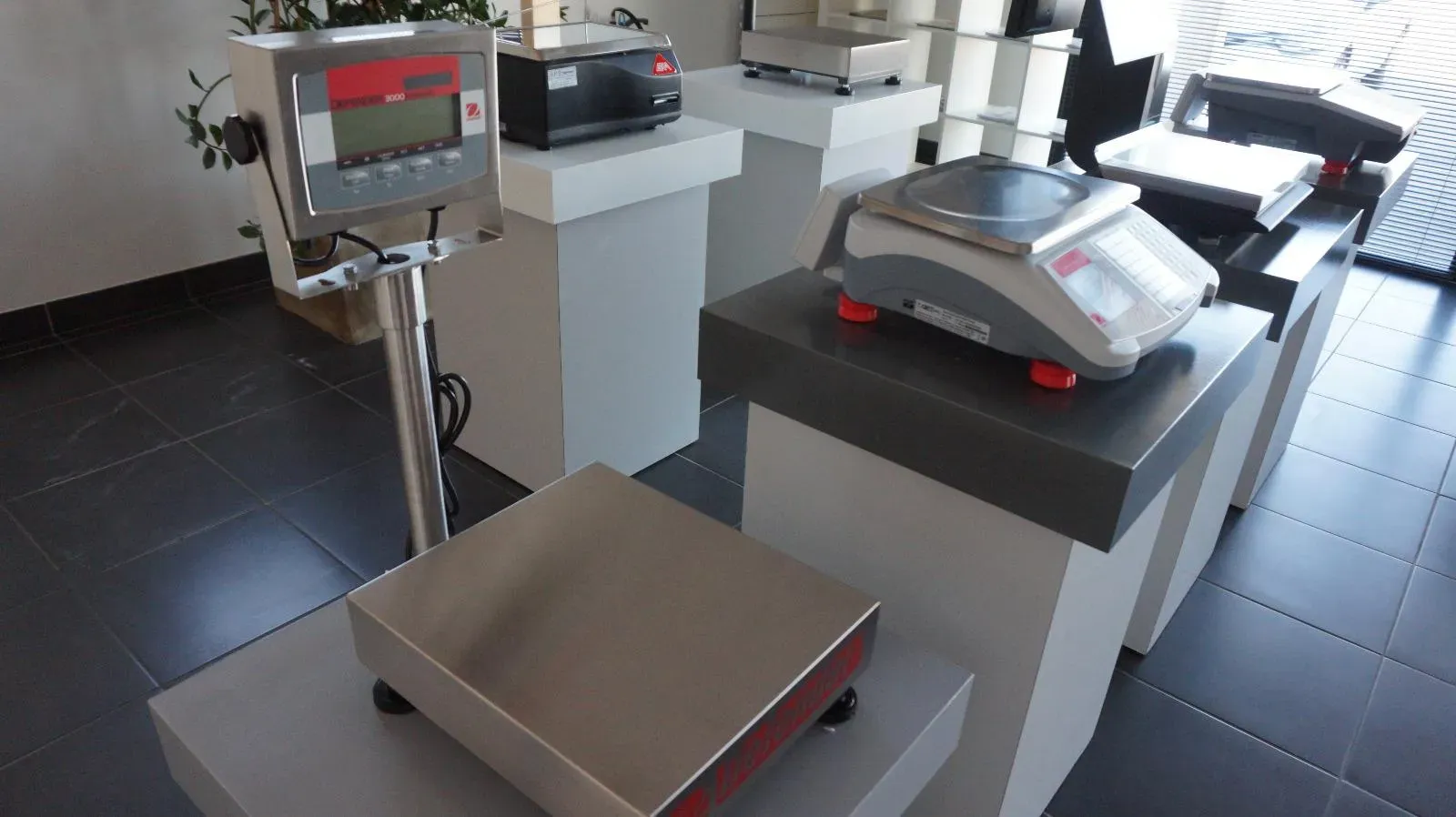 Présentoirs avec diverses balances