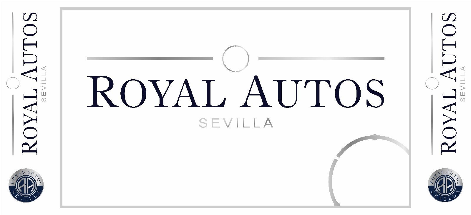 Logotipo para Royal Autos Sevilla, con texto y diseño de escudo circular, sobre fondo blanco.