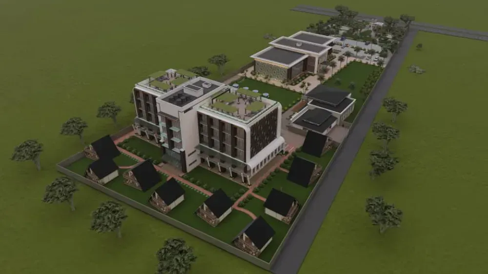 An aerial view of a residential area with a lot of buildings and houses.