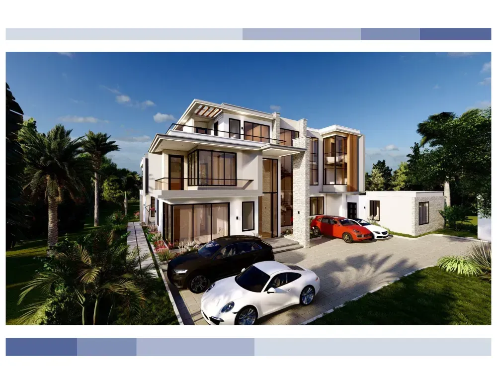 A large house with cars parked in front of it.