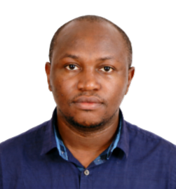 James in a blue shirt, looking directly at the camera with a neutral expression.