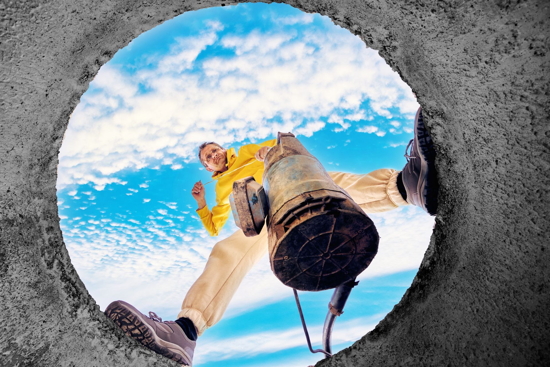 Personne sortant une pompe de relevage de son support