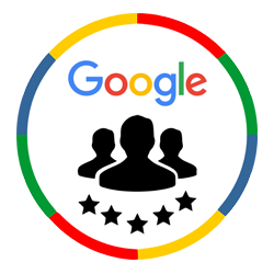 Logo Google avec silhouette de groupe de personnes et cinq étoiles.