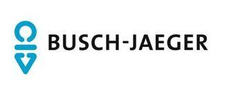 Ein blau-schwarzes Logo für Busch-Jaeger auf weißem Hintergrund.