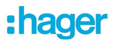 Das Hager-Logo zeigt das Wort „hager“ in kleinen blauen Buchstaben, dem zwei vertikal übereinander angeordnete, blaue, abgerundete Quadrate vorangestellt sind.