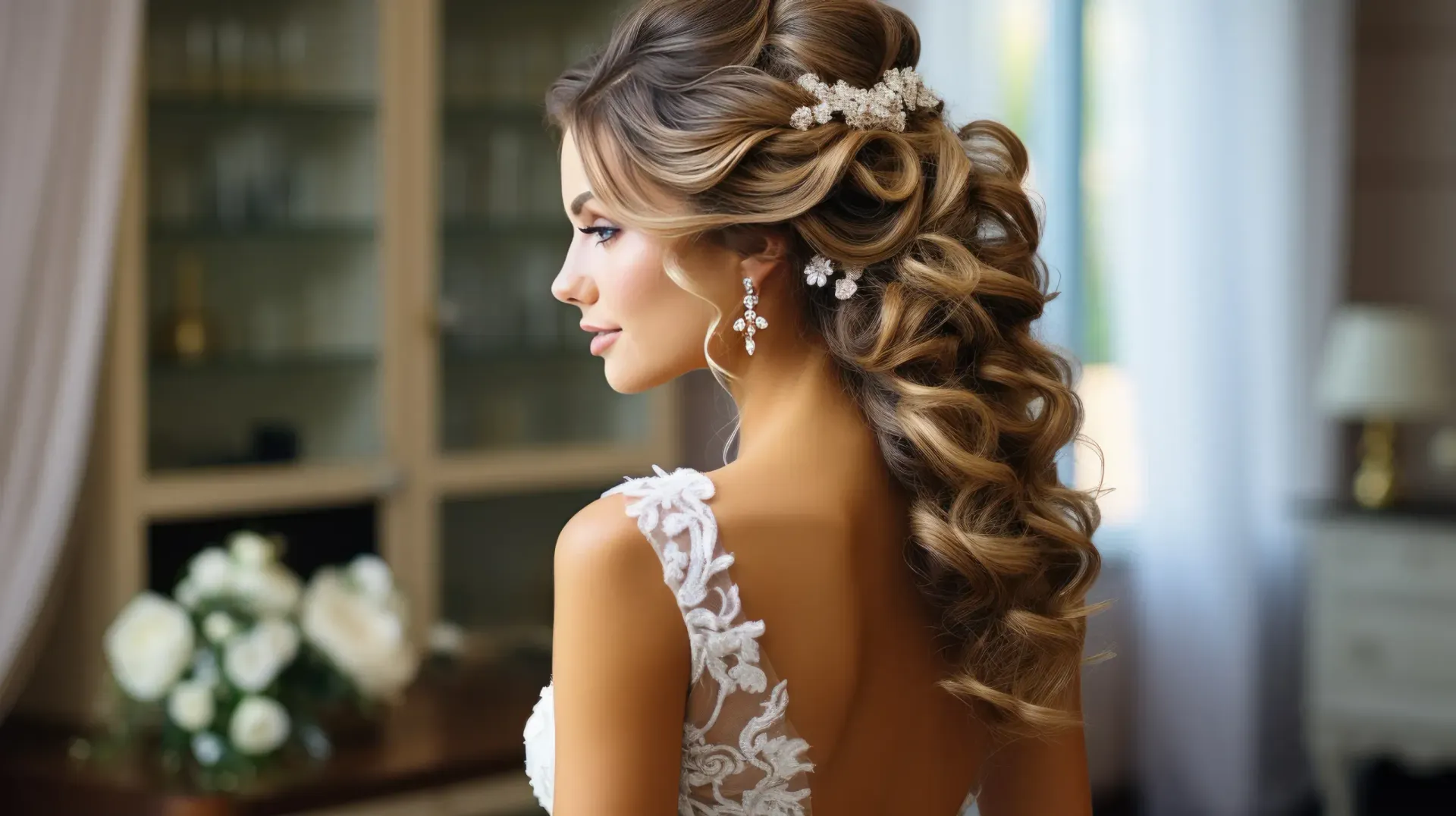Se muestra la espalda de una mujer con un vestido de novia.