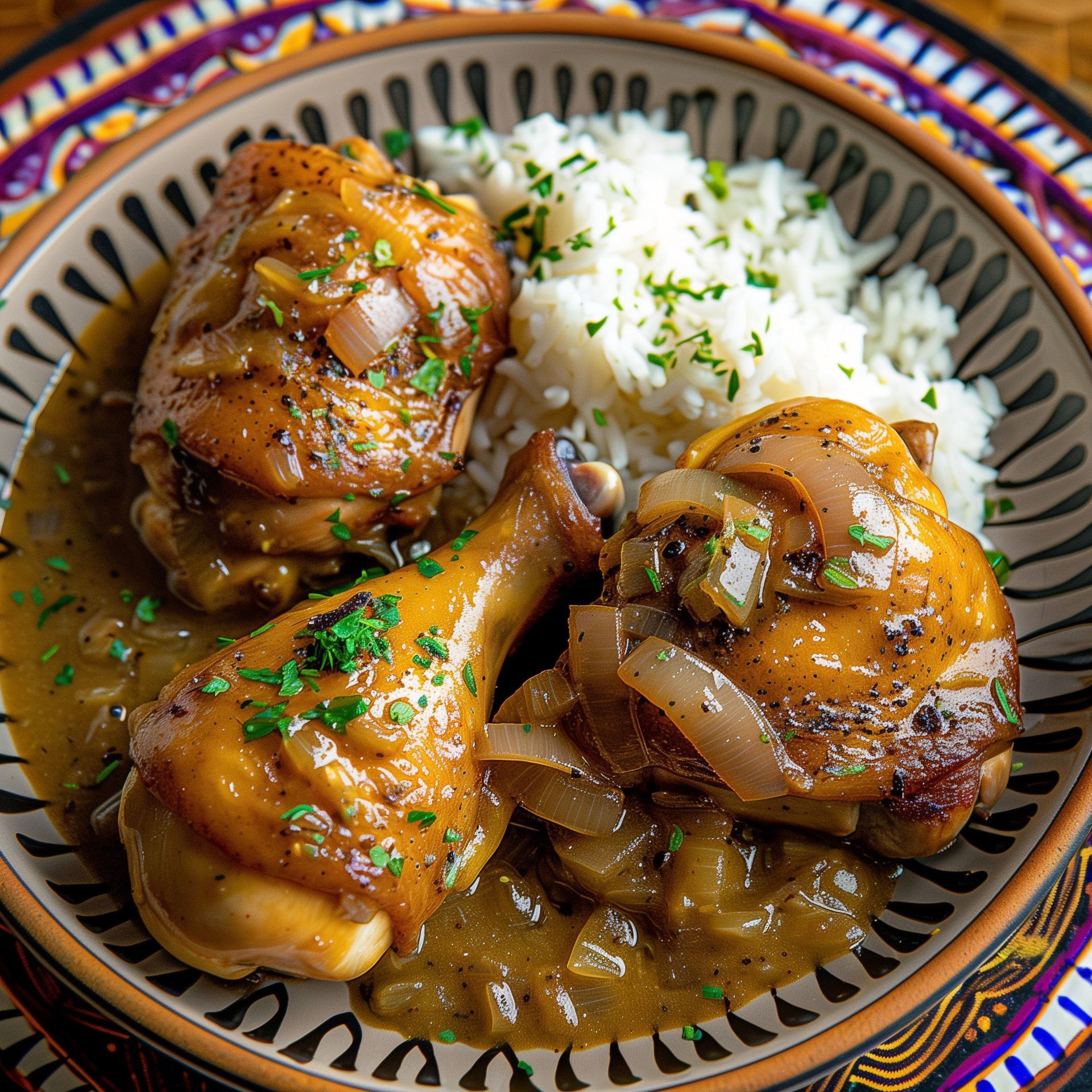 Un plat avec du poulet et du riz.