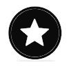 Una estrella blanca en un círculo negro sobre un fondo blanco.
