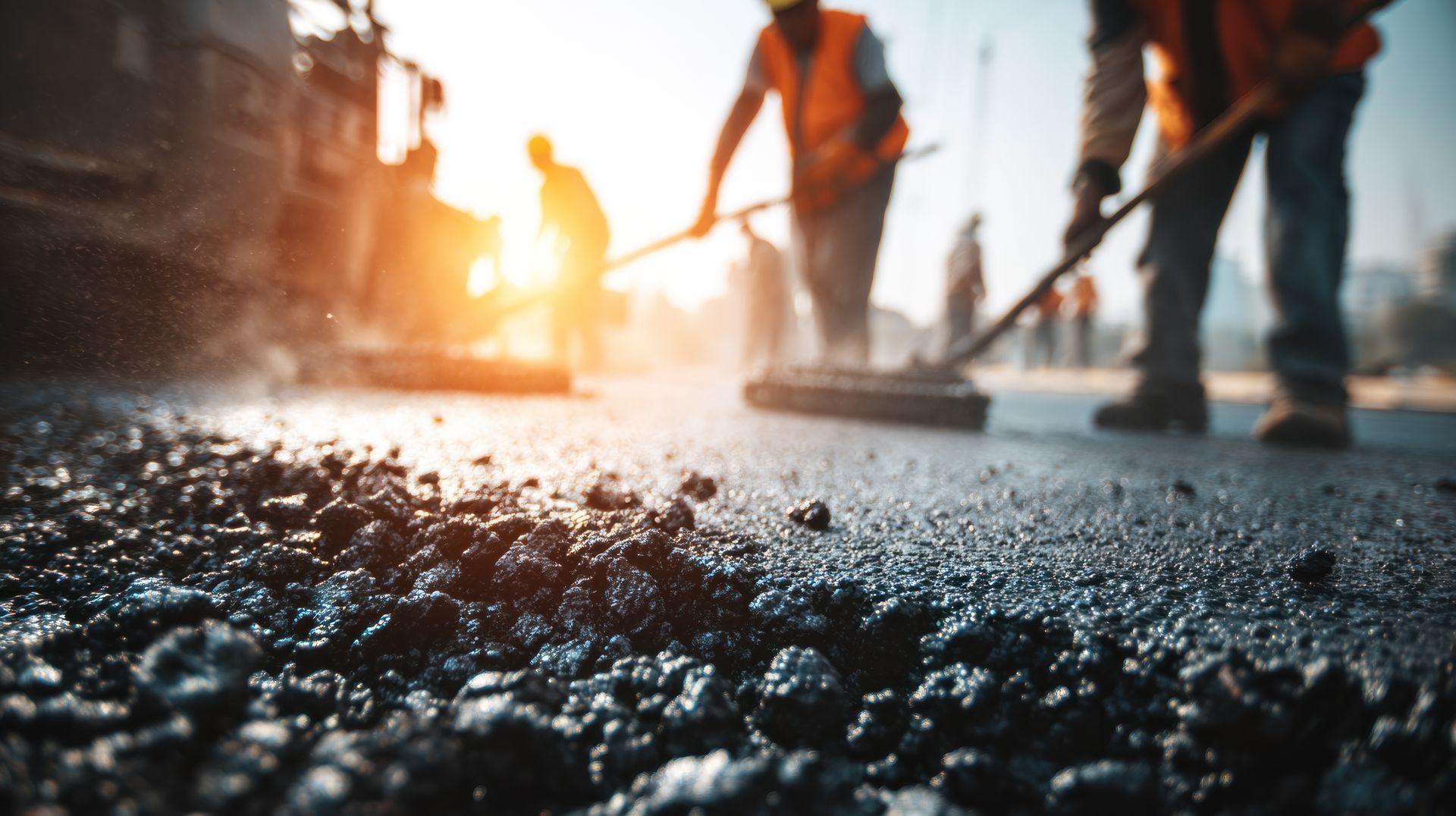 Travaux de pose d'enrobé réalisés par une équipe de chantier pour la rénovation d'une chaussée.