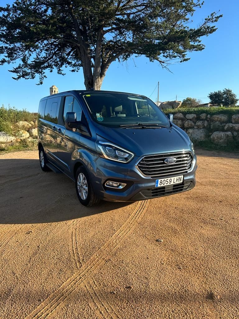 Una camioneta Ford azul está estacionada debajo de un árbol