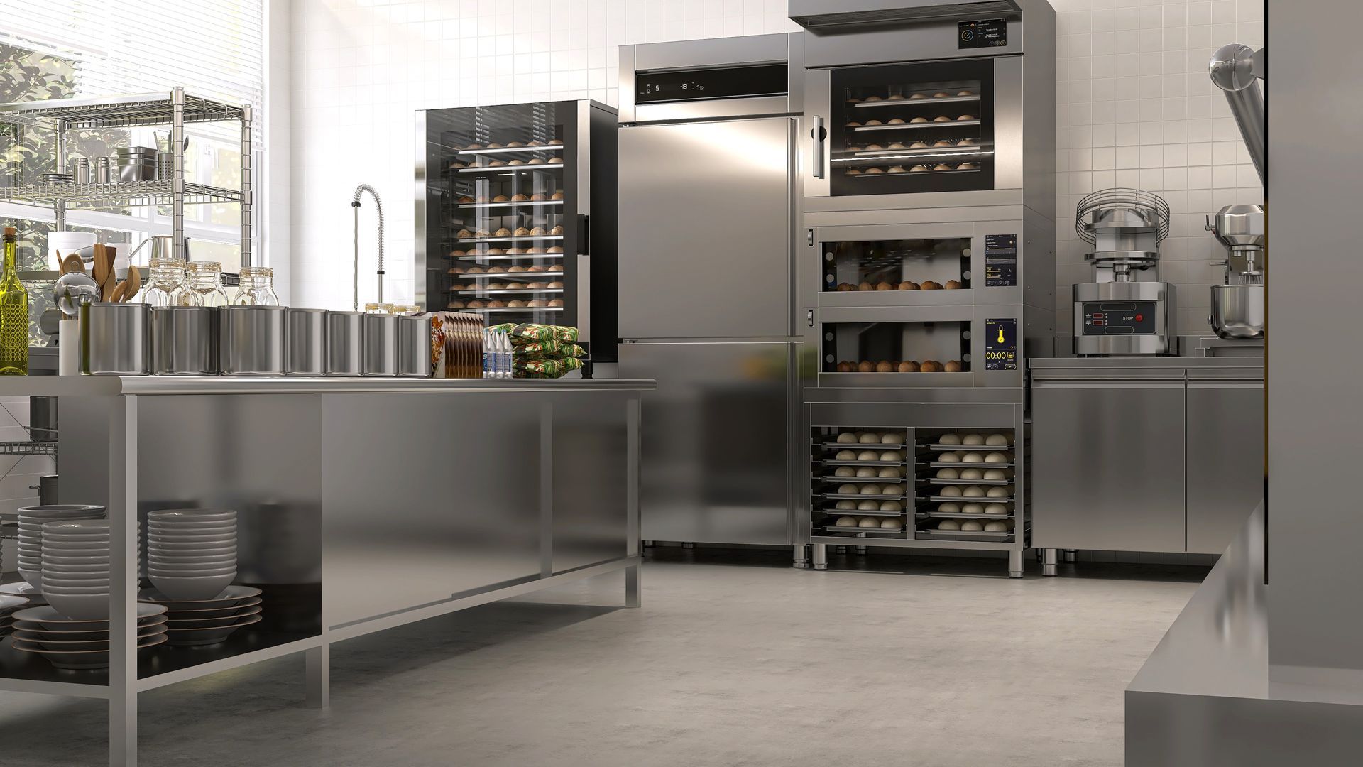 Une cuisine professionnelle avec des pains dans le four.