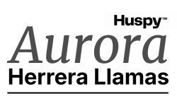 Logotipo: “Huspy” encima de “Aurora Herrera Llamas” en varias tipografías.
