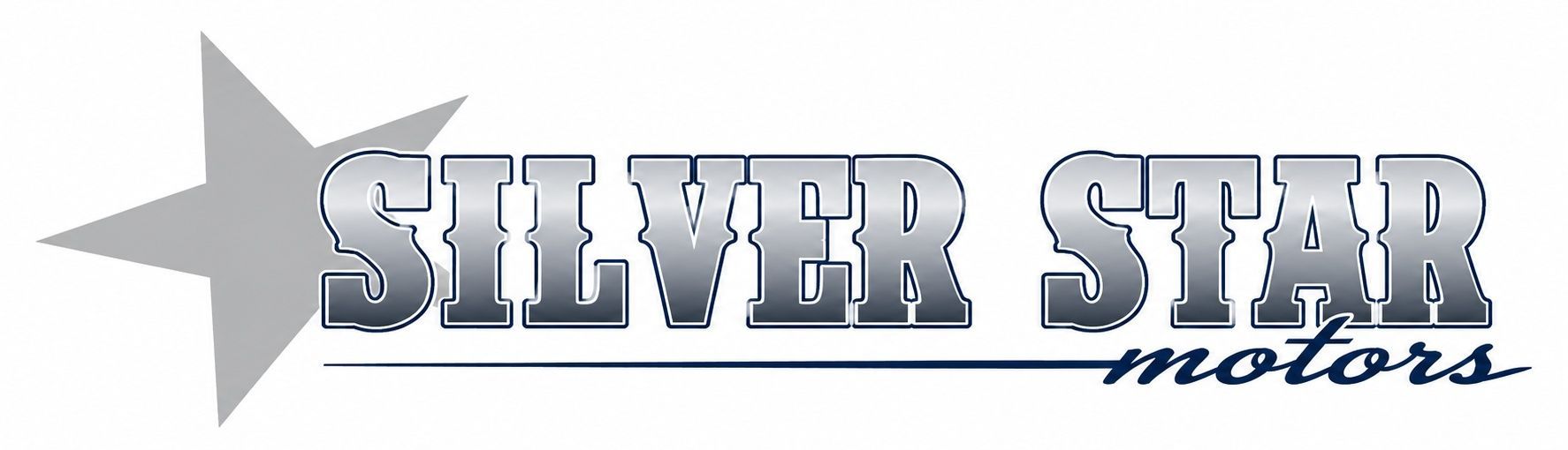 Logotipo de Silver Star Motors con una estrella gris y texto metálico en negrita.