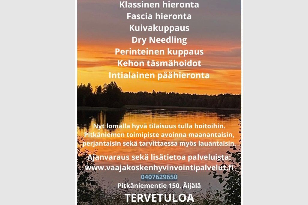 Pitkäniemessä tarjolla tilauksesta erilaisia hierontapalveluita.