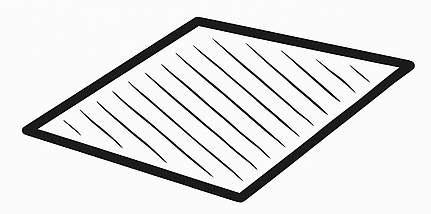 Ein Parallelogramm mit diagonalen Linien im Inneren, umrandet von einem dicken schwarzen Rand.