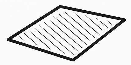 Ein Parallelogramm mit diagonalen Linien im Inneren, umrandet von einem dicken schwarzen Rand.