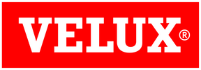Ein rot-weißes Velux-Logo auf weißem Hintergrund