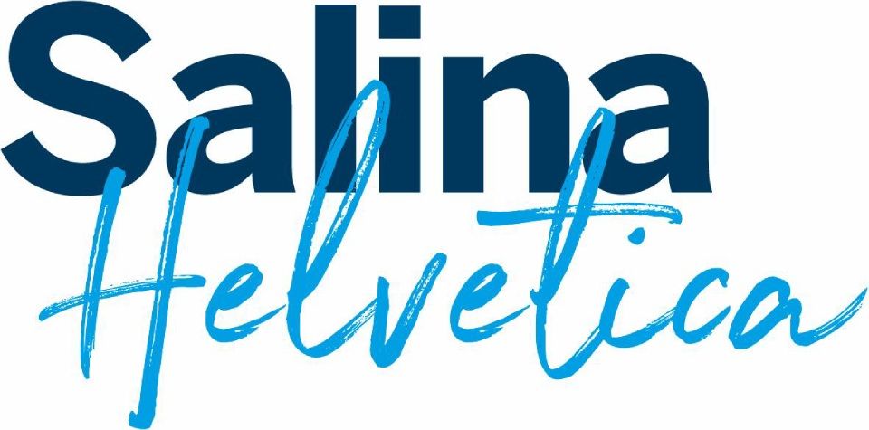 Ein blau-weißes Logo für ein Unternehmen namens Salina Helvetica