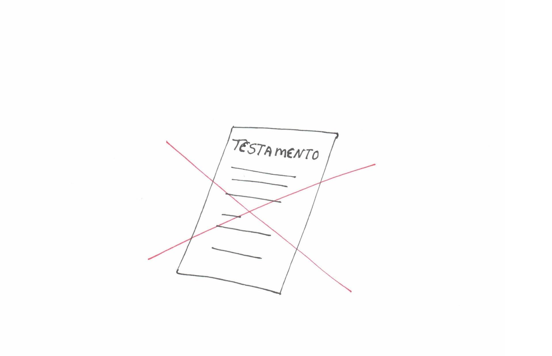 Un dibujo de un documento con la palabra testamento tachada.