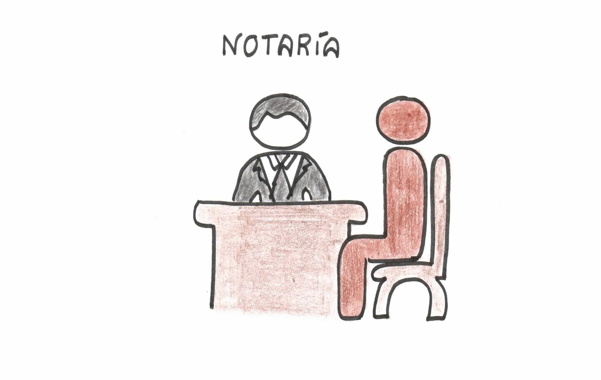 Un dibujo de un hombre sentado en un escritorio hablando con otro hombre.