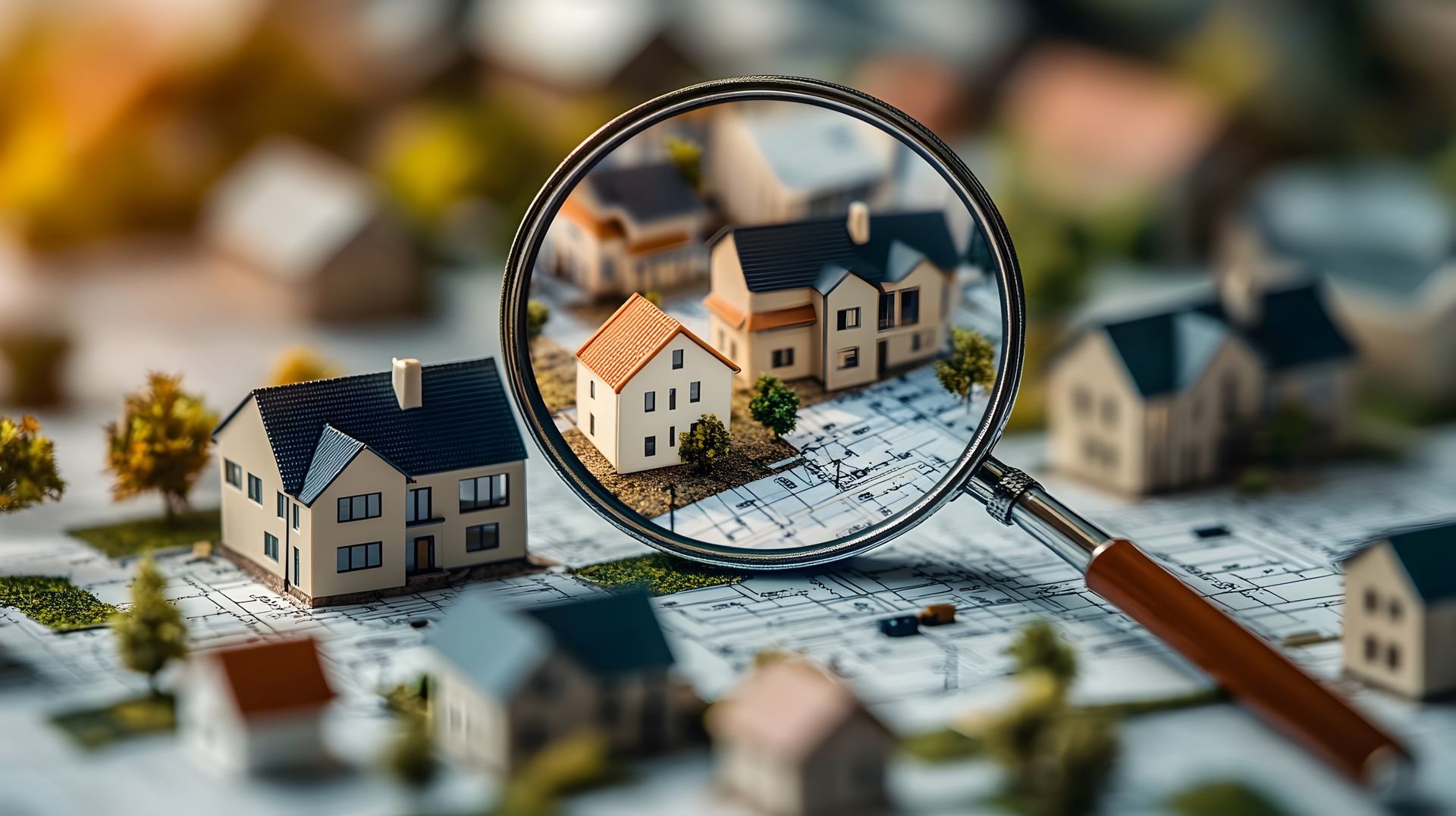 Une loupe au-dessus d'un plan de quartier