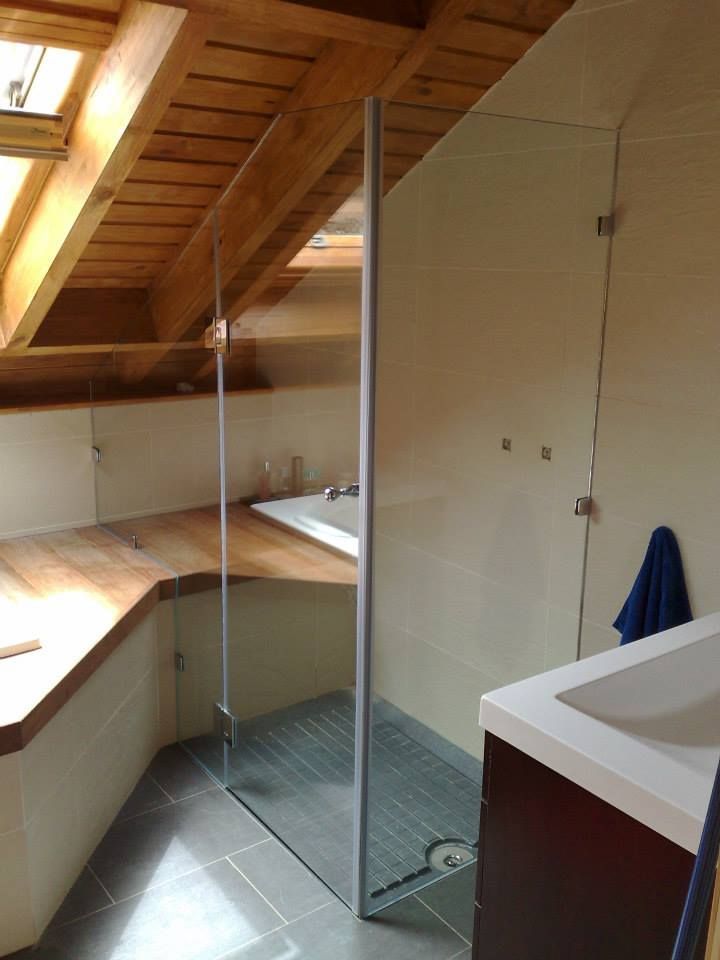 Un baño con ducha y lavabo.