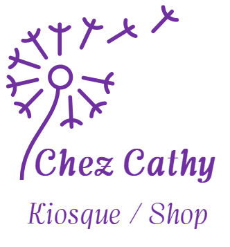 Un logo pour le kiosque / boutique chez cathy avec un pissenlit au milieu.