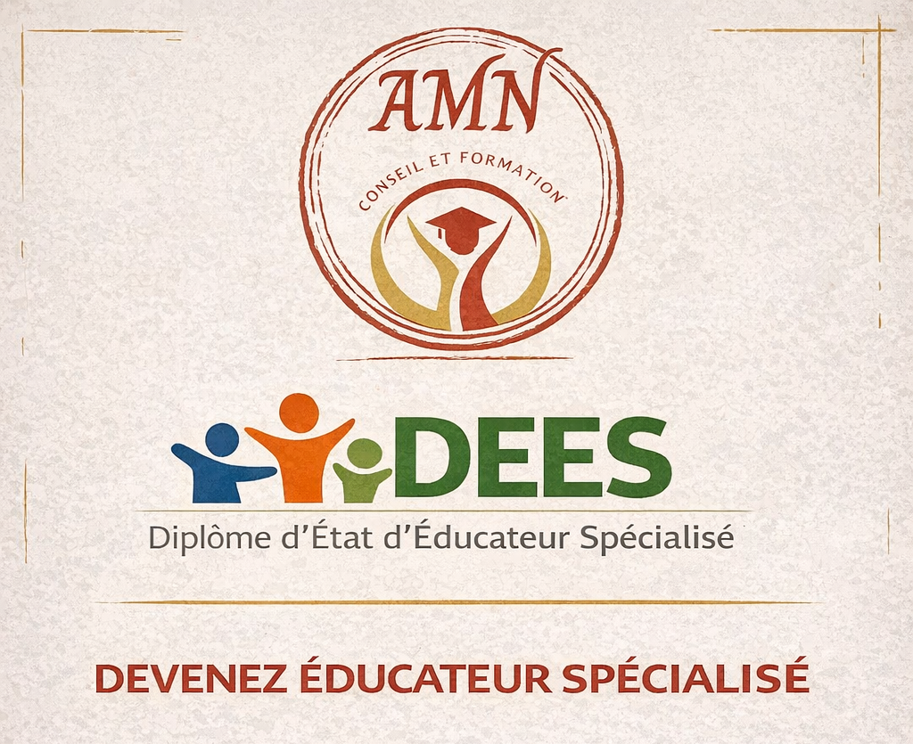 Logo for DEES program: AMN in a circle, people figures,