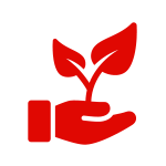 Pictogramme d'une main rouge ouverte tenant une plante