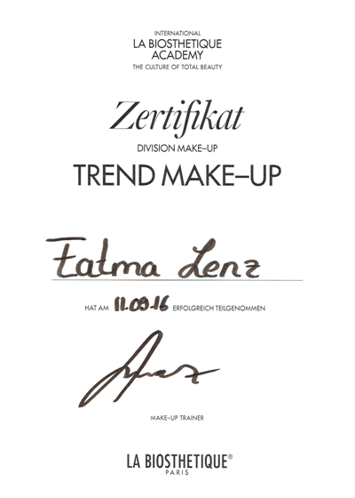 Ein Zertifikat mit der Aufschrift „Zertifikat Trend Make Up“