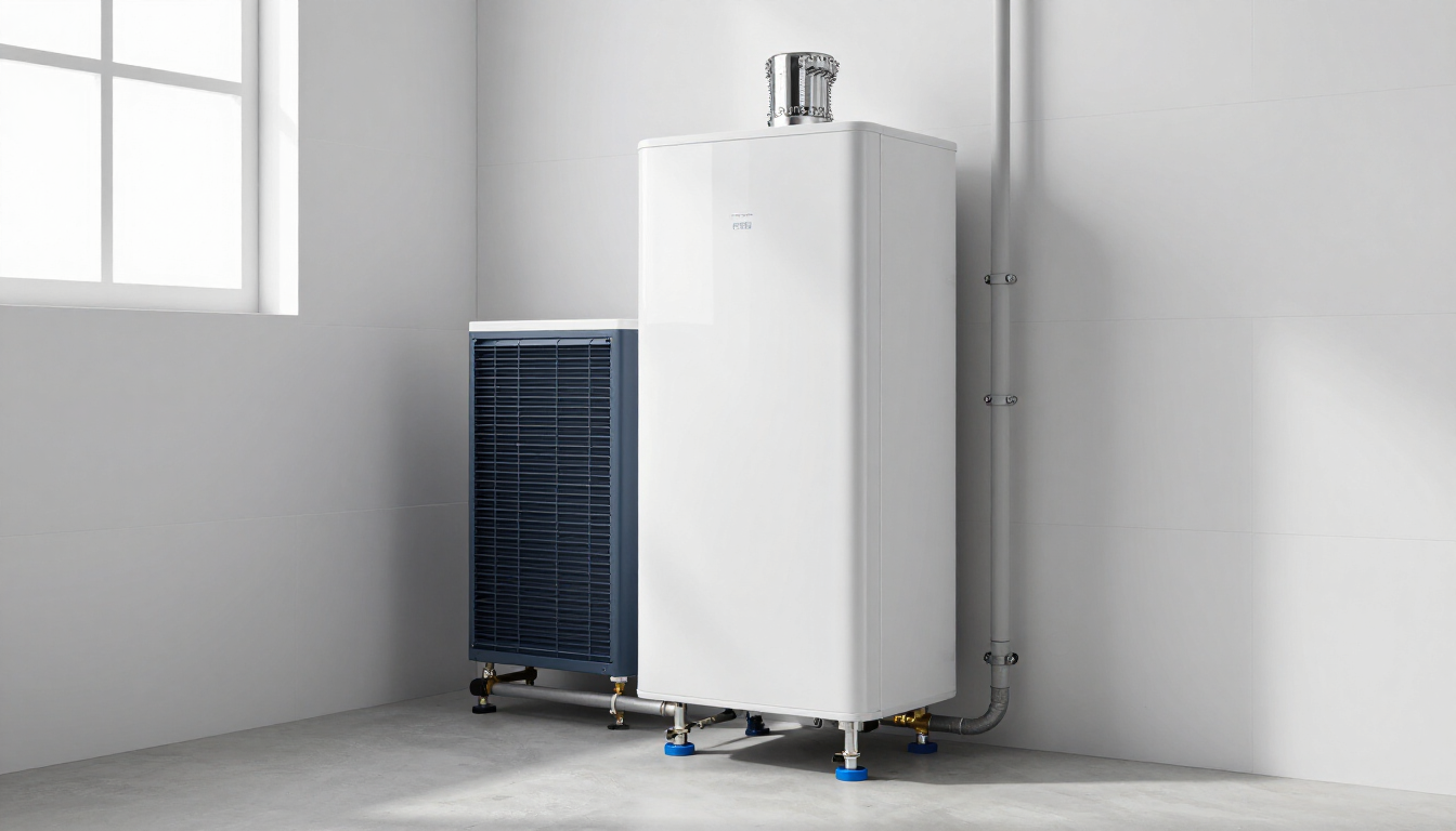 Un meuble industriel blanc dans une pièce lumineuse, à côté d'une armoire ventilée bleu foncé près d'une fenêtre.