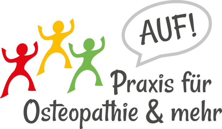 Ein Logo für Osteopathie und mehr mit drei Strichmännchen und einer Sprechblase