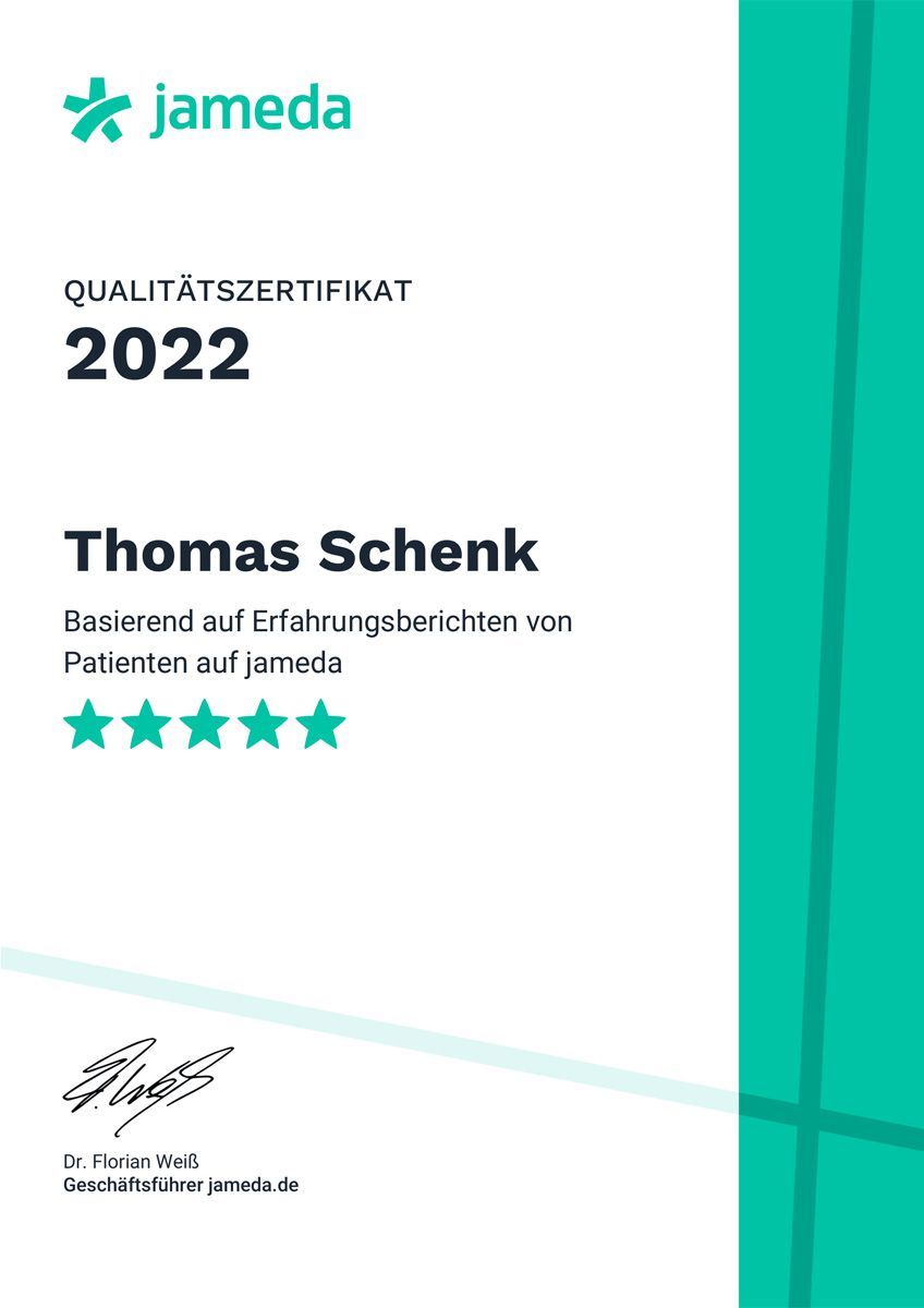 Eine Urkunde auf der Thomas Schenk steht.