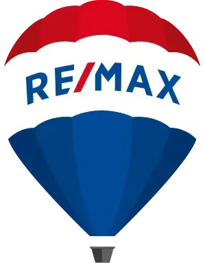 RE/MAX-Logo: Rot-weiß-blauer Heißluftballon mit dem Firmennamen.