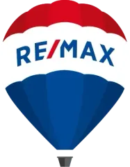 RE/MAX-Logo: Rot-weiß-blauer Heißluftballon mit dem Firmennamen.