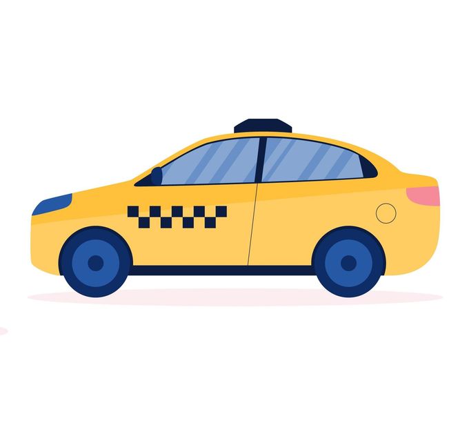 Illustration d'un taxi jaune roulant vers la gauche