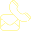 Un dibujo lineal amarillo de un teléfono y un sobre sobre un fondo blanco.
