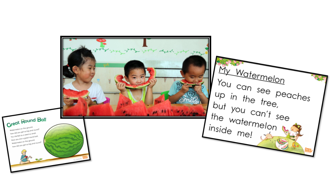 A group of children are eating watermelon in a classroom.