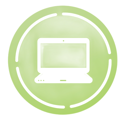 Laptop icon inside a green circle with a dashed white outline.