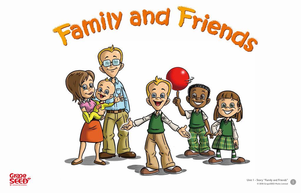 A cartoon of a family and friends holding hands